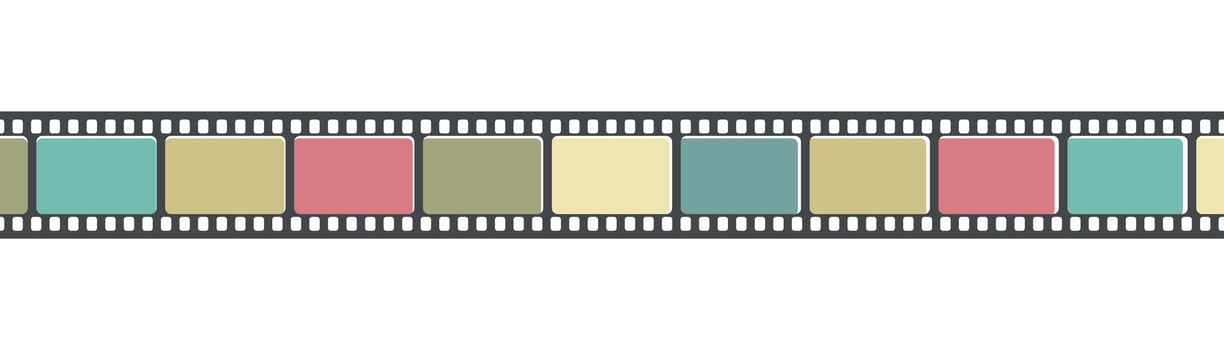 Colored long film strip tape. Cinema and filmmaking concept vector