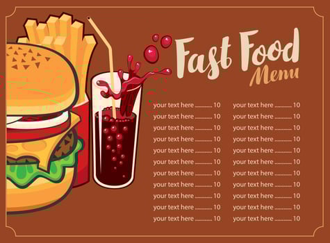 Fast food shop menu illustration. Fast food clipart vintage style. vector
