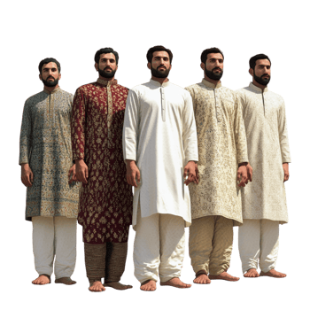 Group of Pakistani Men in Traditional Salwar Kameez png