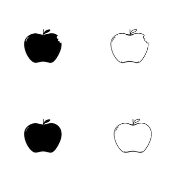 apple doodles. outline drawing of a fruit isolated on a white background vector
