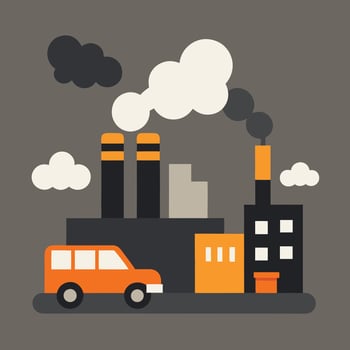 an illustration of a factory with smoke coming out of the chimneys vector