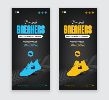Shoe sale dl flyer template and Dynamic sports shoe sale leaflet design layout vector
