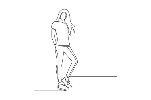 A minimalist line drawing of a person standing casually in a relaxed pose. vector
