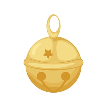 Christmas jingle bell on the white background. Christmas decoration. Golden round bell with star. Isolated illustration vector