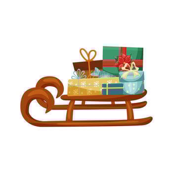 Winter children's sleigh with gift boxes. Christmas sleigh. Sled illustration on white background vector