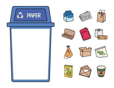 Paper Waste and and Trash Bin Clipart vector