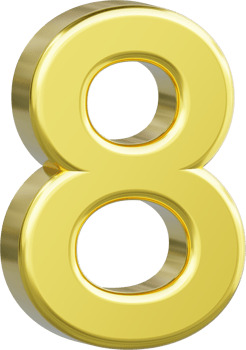 A gold number eight, 8 isolated. png