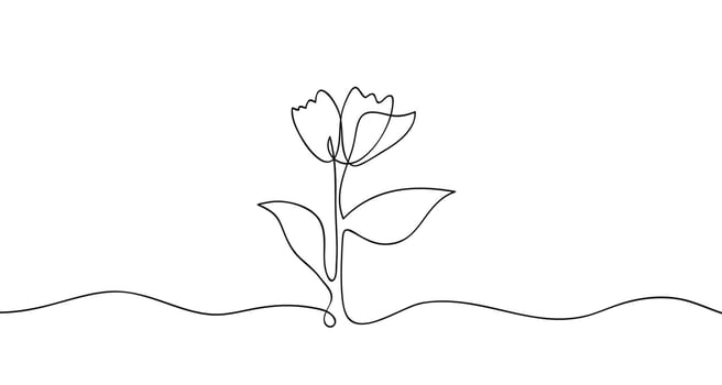 One continuous line art sprout flower blossom . illustration vector