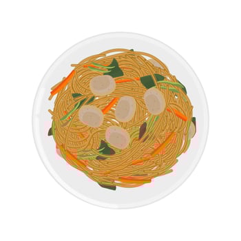 Illustration Logo Clipart Top View Bihun goreng Fried Rice Stick or Fried rice noodles vector