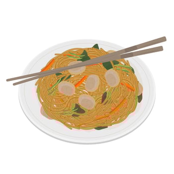 Illustration Logo Clipart Bihun goreng Fried mee hoon or Fried rice noodles vector