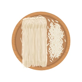 Illustration Logo Clipart Top View Dried rice noodles rice vermicelli or rice sticks or bihun noodles with Rice vector