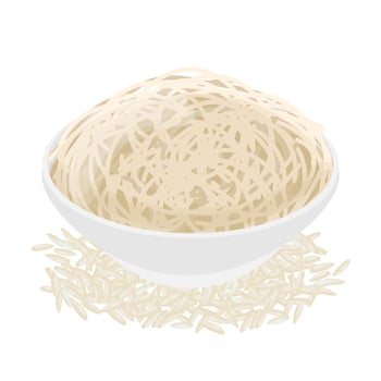 Illustration Logo Clipart rice noodles rice vermicelli or rice sticks or bihun noodles on a white bowl vector