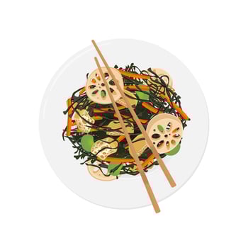 Illustration Logo Clipart Top View Hijiki no nimono or Hijiki Seaweed salad vector