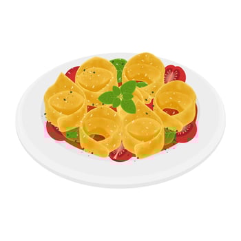Illustration Logo Clipart Tortellini al Ragu or Tortellini Bolognese on a white plate vector