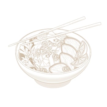 Illustration Logo Line art Vietnamese rice noodles with beef or Pho Noodles vector