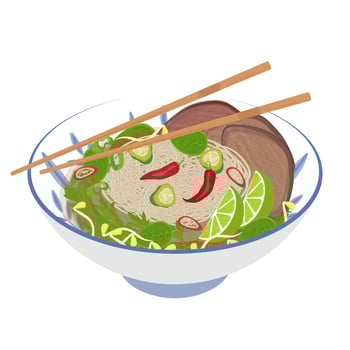 Illustration Logo Clipart Vietnamese rice noodles Pho Noodles or Pho bo Noodles vector