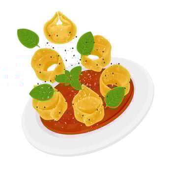 Illustration Logo Clipart Levitation Tortellini al Ragu or Tortellini Bolognese vector