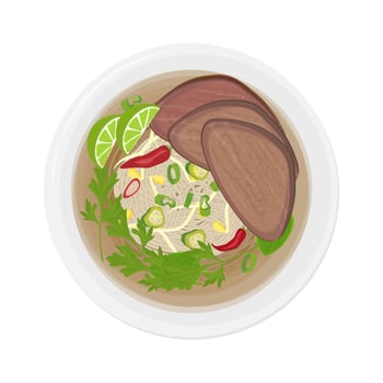 Illustration Logo Clipart Top View Vietnamese rice noodles With Beef Pho Noodles or Pho bo Noodles beef vector