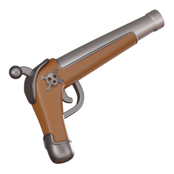 3D Render Antique Old Retro Pistol Pirate with Skull Icon llustration png