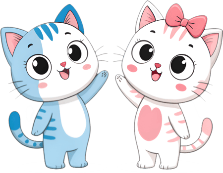 Playful cartoon cats having fun together in a cute clipart design. png