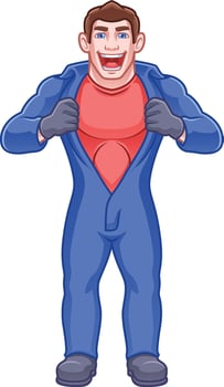 friendly mechanical male cartoon character with clothes that open like a superhero vector