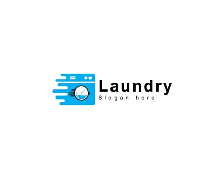 Laundry express logo design template. Washing machine with fast effect shape for laundry logo vector