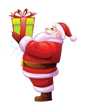 Santa Claus holding a Christmas gift. Cartoon illustration vector