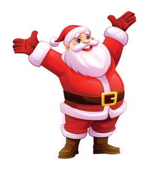 Cheerful Santa Claus raising his arms in joy, welcoming the Christmas season. Cartoon illustration vector