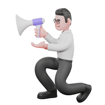 Cartoon Movie Director. A male producer crouches facing the right while holding a loudspeaker. Director Model png