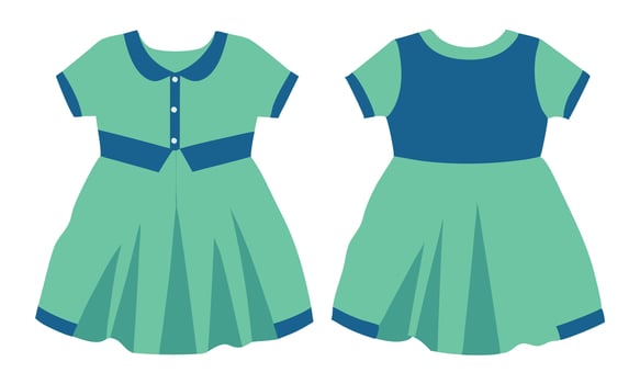 Baby dress with collar and bow front and back flat view vector
