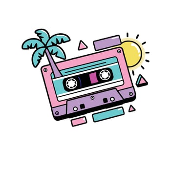 A cassette player with a palm tree and sun vector