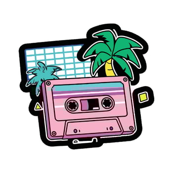 A sticker with a cassette player and palm tree vector