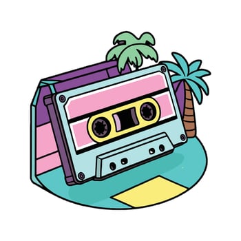 A cassette player with a palm tree and a palm tree vector