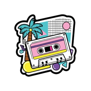 Retro music cassette sticker vector