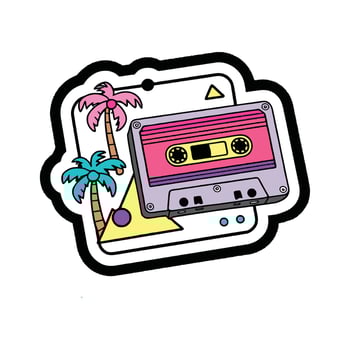 A sticker with a cassette player and palm trees vector