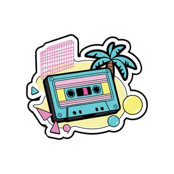 A sticker with a cassette player and palm tree vector