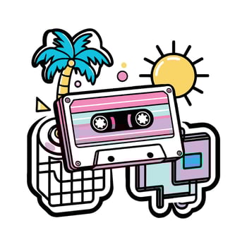 A cassette player and a palm tree are in the background vector