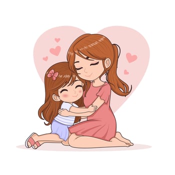 Mother and child. Mom hugging her daughter with a lot of love and tenderness. Mother's day, holiday concept. Cartoon flat style . vector