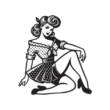 Black and White Fashion Illustration Cute Girl Clipart Design vector