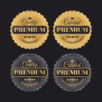Premium quality sticker badge. Spanish. gold and black. vector