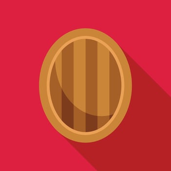 Round wooden door closing a circular window on red wall vector
