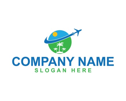 Air Travel Logo Design Featuring Plane and Sunset Elements vector