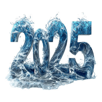 3D ocean themed alphabet rendering with 2025 in front view png