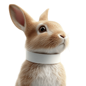 A rabbit with a white collar against a transparent background png