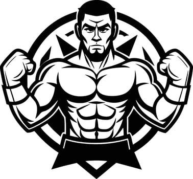 A muscular man with a black and white logo vector