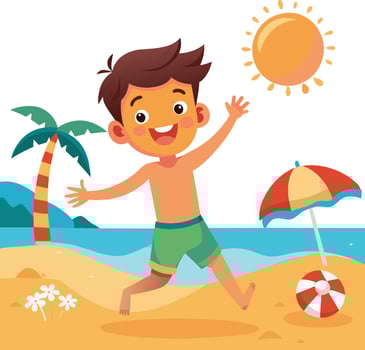 Boy playing on the beach illustration vector