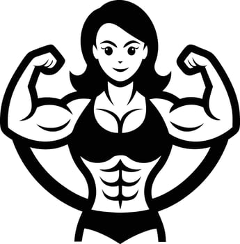 A woman with a muscular body is shown in a black and white logo vector