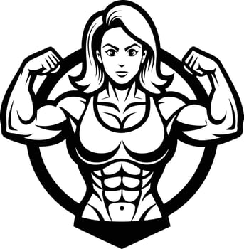 A female bodybuilde with a black and white logo vector