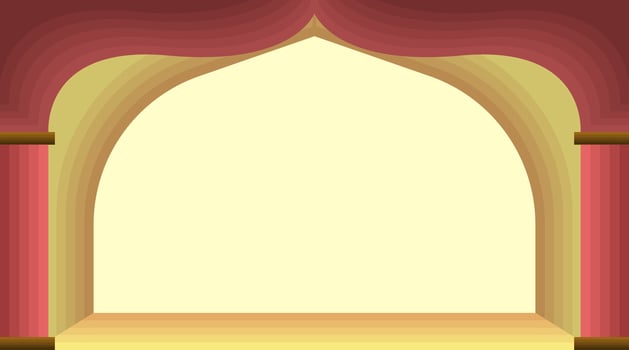 An empty stage with a red curtain and a yellow chair vector