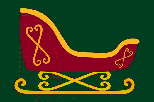 Red and gold Santas sleigh on a green background, perfect for Christmas and New Years Eve designs. Festive and traditional holiday illustration. vector